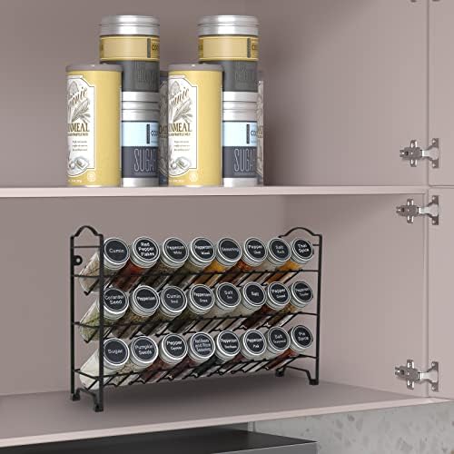 SWOMMOLY 3 Tier Spice Rack Organizer with 24 Empty Round Spice Jars