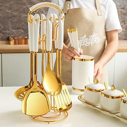 AQUAX Stainless Steel Kitchenware Set, 7-Piece, White & Gold