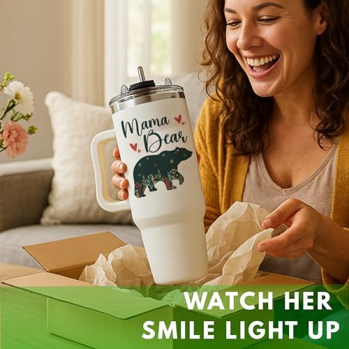 Mama Bear Tumbler - Bear Cup With Straw - Momma Birthday Gifts
