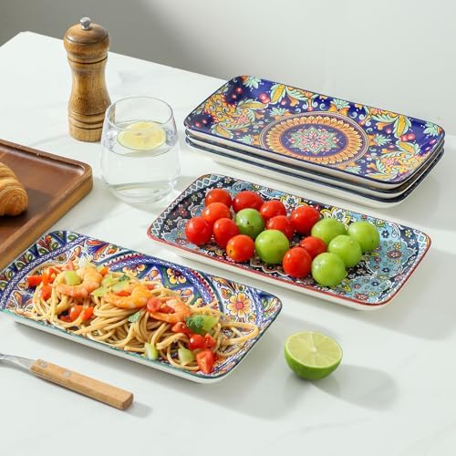 glowworm 10.5 Inch Rectangular Dinner Plates, Ceramic Salad Plates Set
