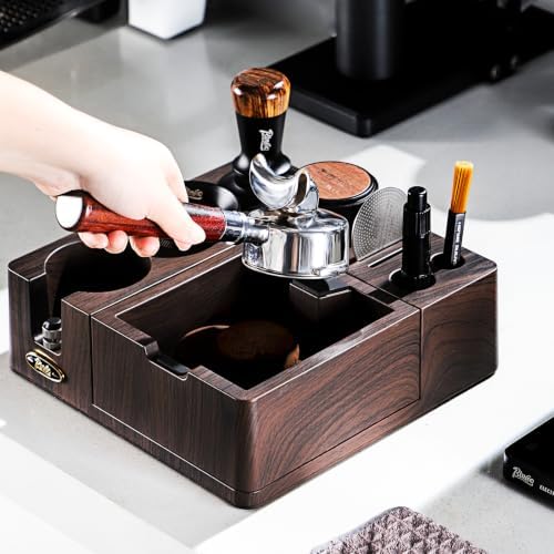 Bincoo Espresso Tamping Station & Knock Box, 2-in-1 Coffee Powder