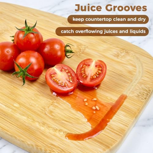 Bamboo Cutting Boards with Handle Set of 2, for Cheese Board - 15.5" ×