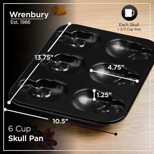 Wrenbury Large Skull Baking Pan - 6 Cup Metal Muffin Tin for Pizza