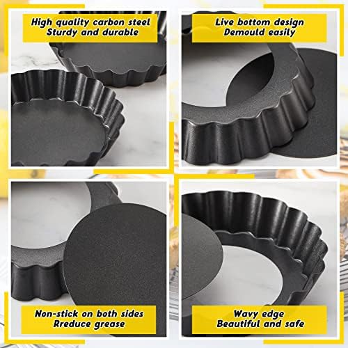 Tessco for you 16 Pcs Mini Tart Pans for Baking, Black Gray Round