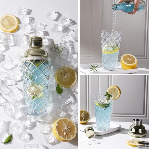 Glass Cocktail Shaker Set with Built-in Strainer – 16oz Thickened