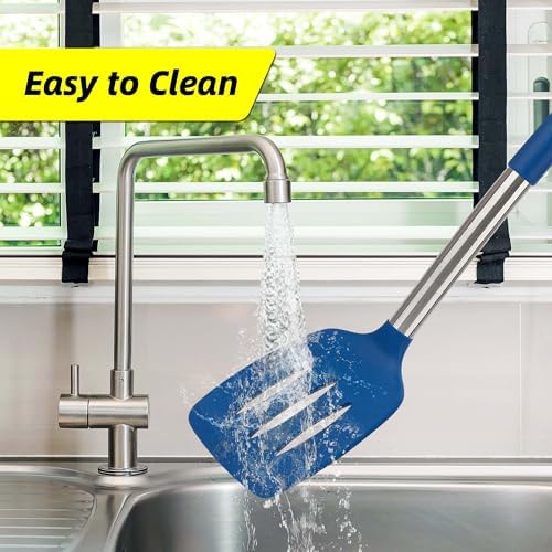 4-Pack Silicone Utensils Set, Stainless Steel Handle, Blue