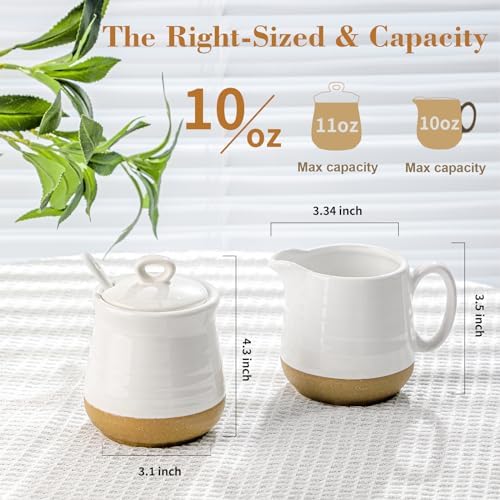 Hasense Ceramic Sugar and Creamer Set, 3 Piece Coffee Serving Set with
