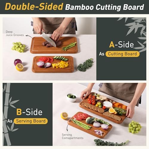 2 Packs Wood Cutting Board, Carbonized Bamboo Cutting Boards Set With