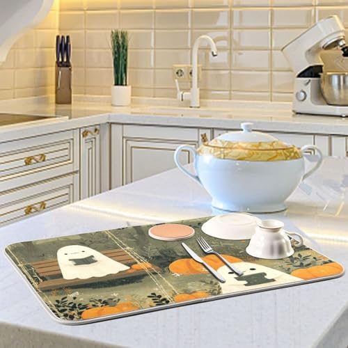 OTVEE Autumn Ghosts Bookish Adventure Dish Drying Mat for Kitchen