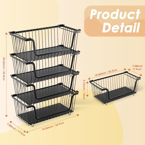 Black Stackable Wire Baskets, 4 Pcs