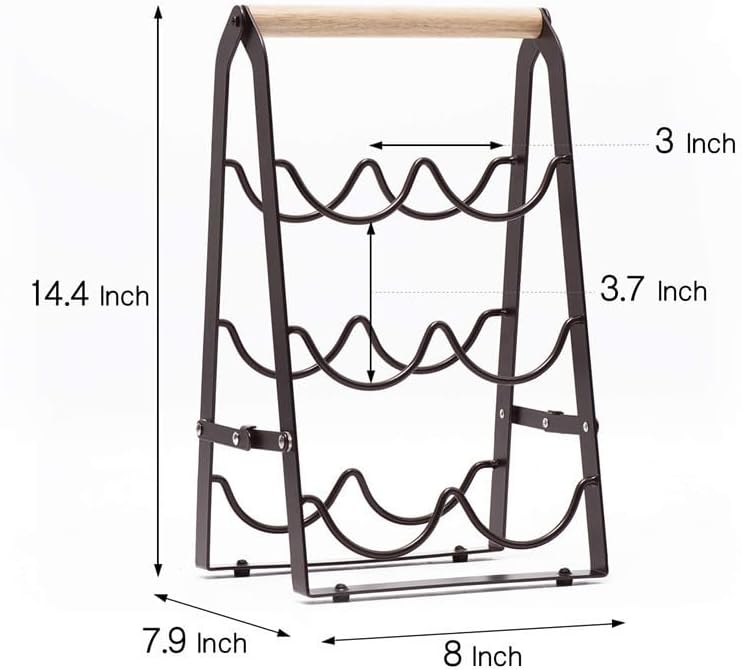 Wine Rack, 6 Bottle Wooden Countertop Free Standing Shelf,3 Tier