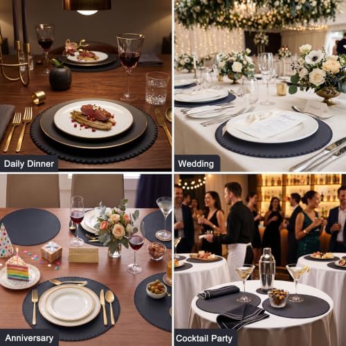 Placemats Set of 6,Premium Faux Leather Round Placemats for Dining