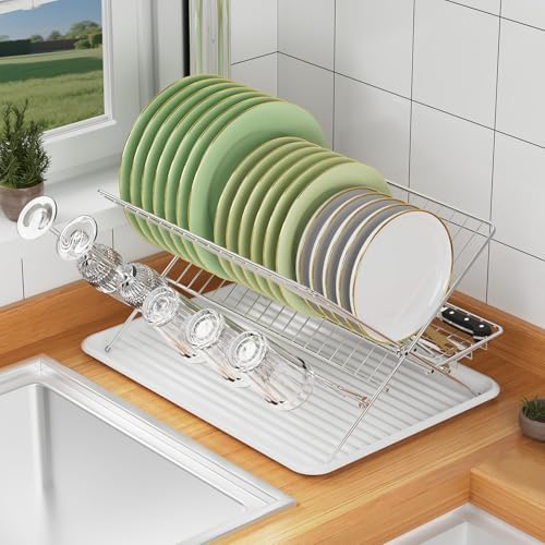 3-Tier Stainless Steel Dish Rack with Drip Tray