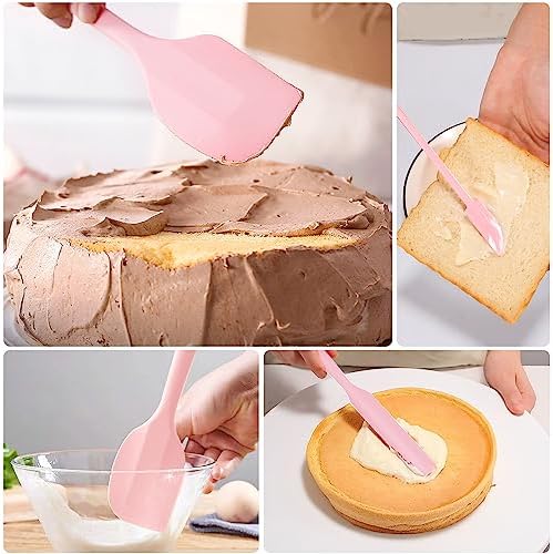 5 Piece Pink Silicone Spatula Set, Heat Resistant Rubber Spatulas Set