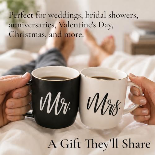 Triple Gifffted Mr and Mrs Coffee Mugs Couples Gift Set, 13oz Ceramic