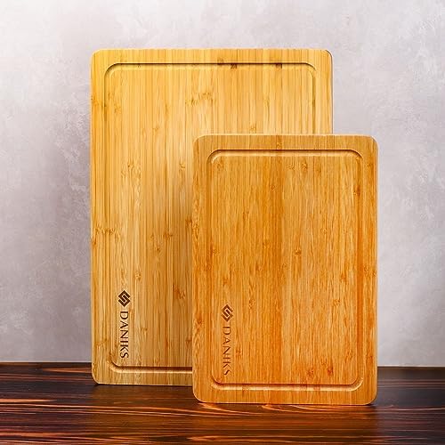 Daniks Bamboo Cutting Board Set of 2 with Juice Groove, XL 16x12 & L