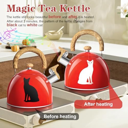ARC 2-Quart Red Whistling Tea Kettle with Magic Color Changing Design