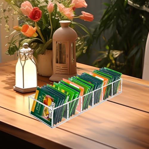Tasybox Acrylic Tea Bag Organizer - Clear Small Tea Packet Storage Box