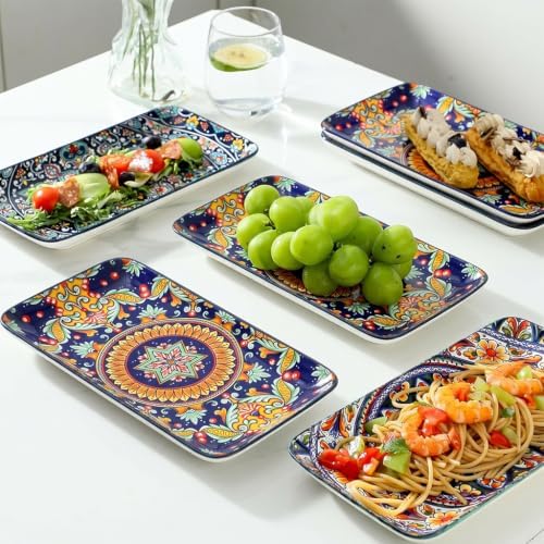 glowworm 10.5 Inch Rectangular Dinner Plates, Ceramic Salad Plates Set