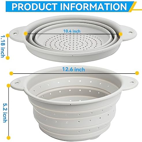 Collapsible Colander, Food Grade Silicone Colander for Kitchen