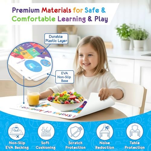 Simply Magic 5 Educational Placemats for Kids - Kids Placemats Non