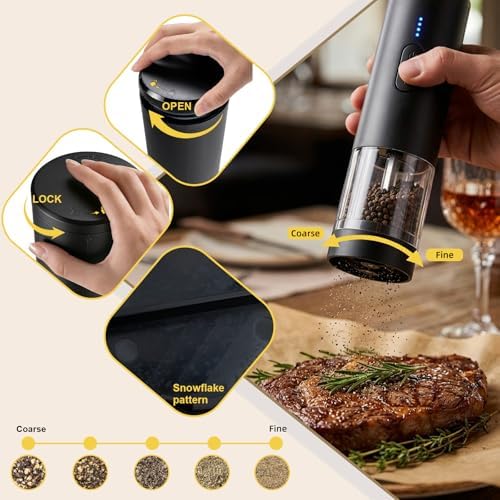 Electric Salt and Pepper Grinder Set, USB-Rechargeable, Black