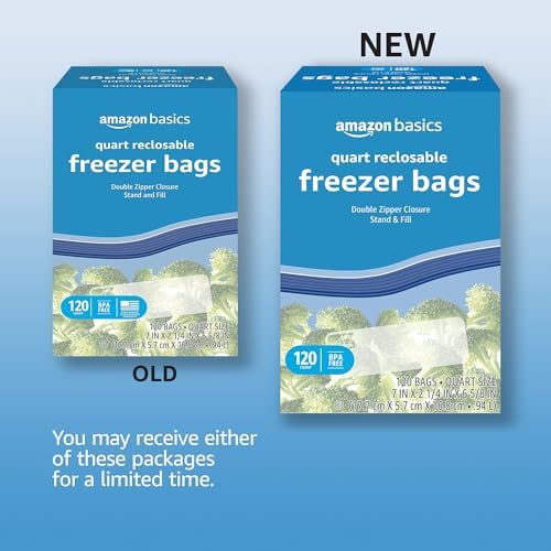 Amazon Basics Quart Freezer Storage Bags, 120 Count