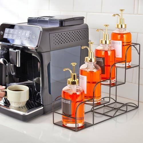 Syrup Rack for Coffee Bar, 4-Bottle Organizer, Metal