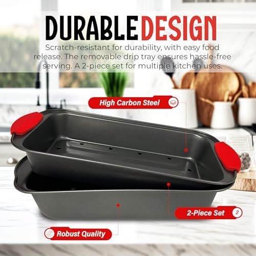 PERLLI Nonstick Meatloaf Pan with Drip Tray Insert – High-Carbon Steel