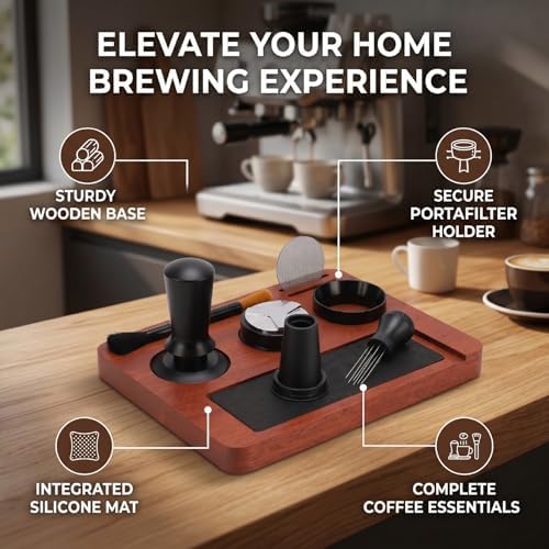 Jiawu Coffee Tamper Set 51mm Solid Wood Base with Silicone Mat and