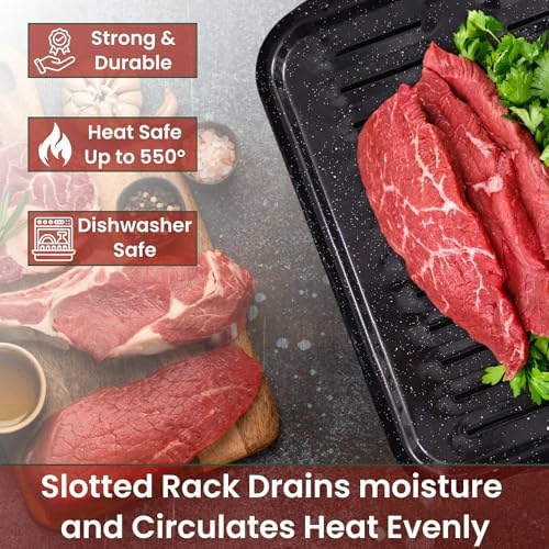 Broiler Pan for Oven Nonstick 16.75” x 13” Ceramic Coated - Broiling