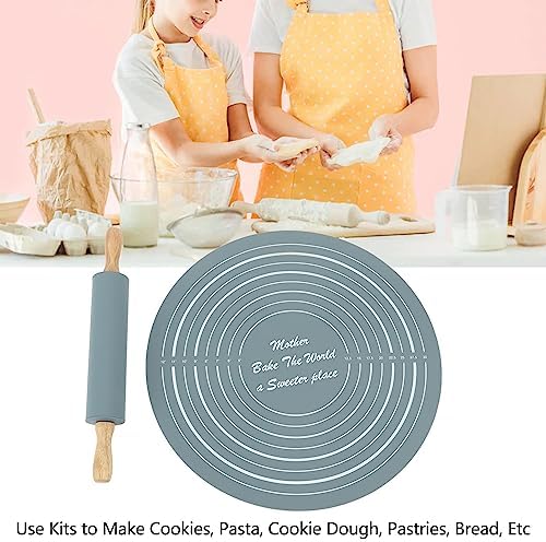 Silicone Rolling Pin and Dough Kneading Mat Baking Set (Gray)