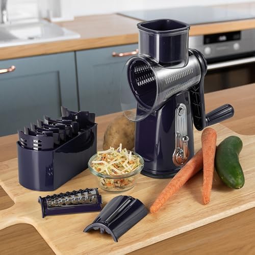 5-in-1 Rotary Cheese Grater with Handle, Purple