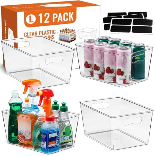 12 Pack Large Sturdy Clear Storage Bins