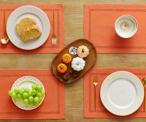 Orange Burlap Place Mats, Fall Placemats Set of 4, 12 x 18 Inch