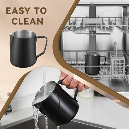 2 Pack Matte Black Milk Frothing Pitcher, 12oz/350ml and 20oz/600ml