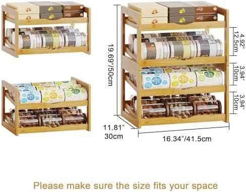 BAMBANG Can Organizer for Pantry, 4 Tier Stackable Bamboo Canned Food Storage Rack, Rolling Soda Can Dispenser Holds Up to 48 Cans, Detachable Can Organizer for Cabinet, Natural
