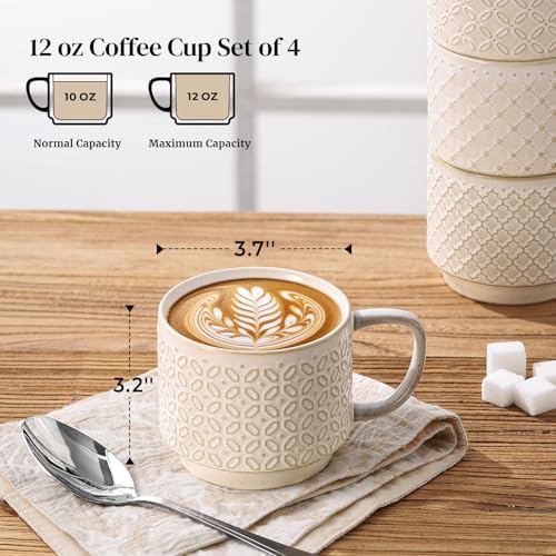 DOWAN 12oz Coffee Mugs Set of 4, Ceramic Coffee Mugs, Stackable