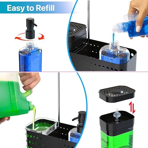 YAN & HIN Dish Soap Dispenser Set, 5-in-1, Sponge Holder