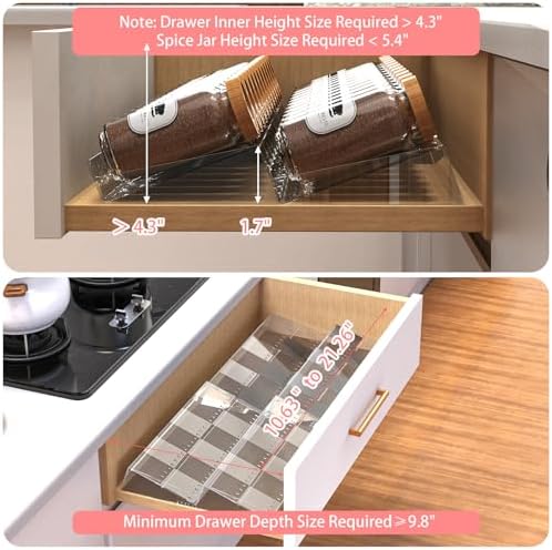4-Tier Non-Slip Spice Drawer Organizer, 4-Pack Checkered Frosted Clear