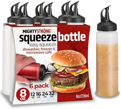 6 Pack Condiment Squeeze Bottles - 8 Oz Squirt Bottles with Leak Proof