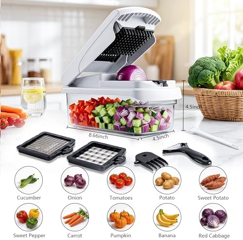Vegetable Chopper, 12-in-1 Food Chopper with Container, 8 Blades