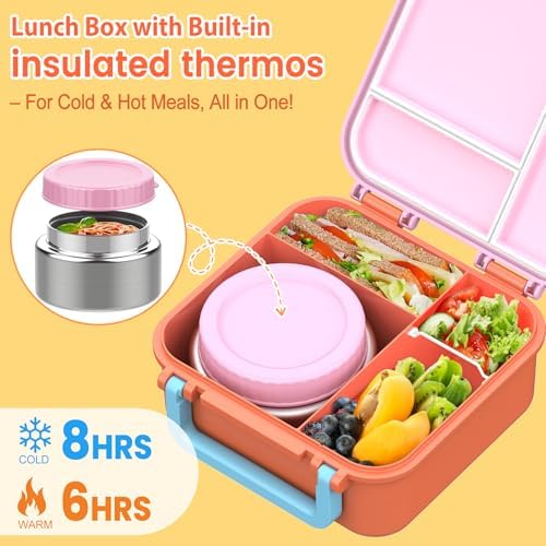 Bento Lunch Box for Kids with 9oz Thermo, Leak-proof Containers with 3