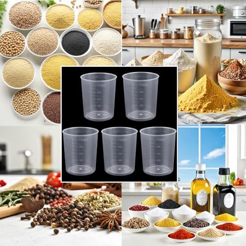 5 Pack Measuring Cup Set,3.4 Oz (100ml) Transparent Plastic Liquid