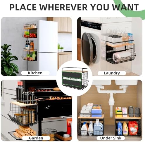 Magnetic Shelf for Fridge with Wood Lid, 2 Pack