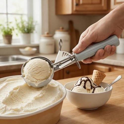 TOPKITCHEN Commercial-Grade Ice Cream Scoop 3.25 oz, 18/8 Stainless