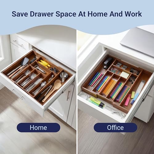 happimess Hudson Kitchen Drawer Organizer 12.2" Bamboo 8-Slot, Brown