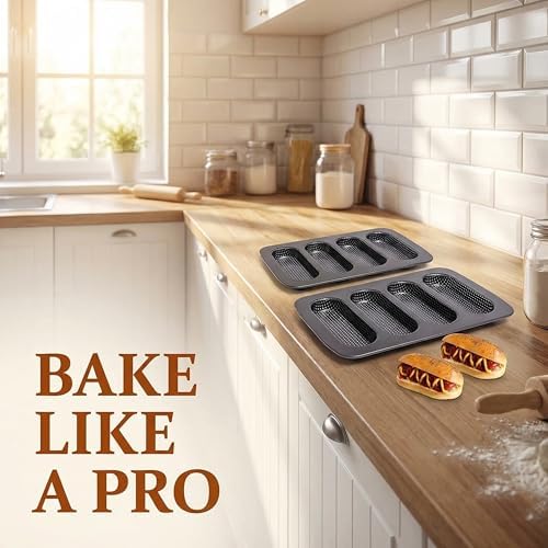 2-Pack Nonstick Carbon Steel Baguette & Hot Dog Bun Baking Pan