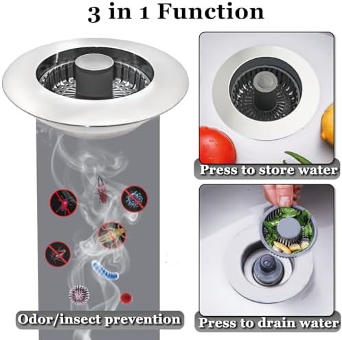 BAOLSLS 3-in-1 Kitchen Sink Stopper, Pop-Up Drain Strainer
