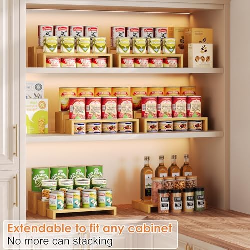 2 Sets DIY Bamboo Can Organizer for Pantry, 3-Tier 6-Piece Can Display